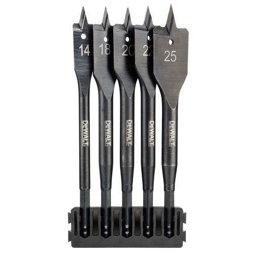 DeWALT Sarja (5 kpl) / bittipidike + litteät puuporanterät Extreme 14mm, 18mm, 20mm, 22mm, 25mm / DT70833