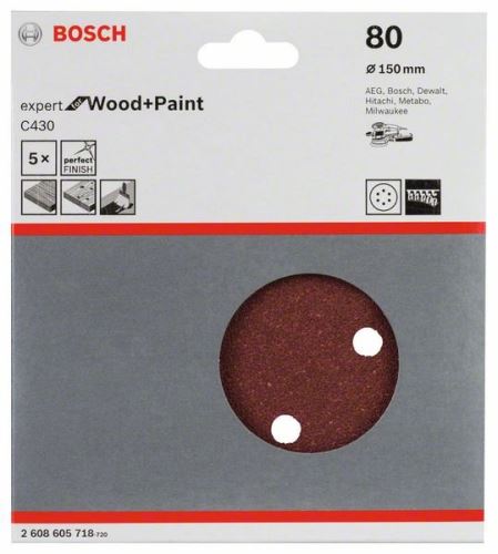 BOSCH Hiomapaperi C430, pakkaus 5 kpl 150 mm, 80 2608605718