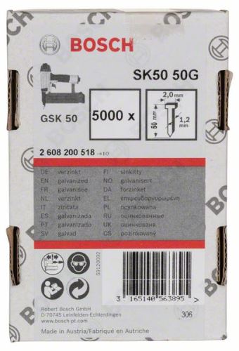 BOSCH Uppo-ohjatut naulat SK50 50G 1,2 mm, 50 mm, galvanoitu (5000 kpl) 2608200518