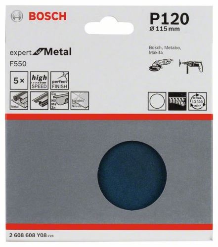 BOSCH Hiomapaperi F550, pakkaus 5 kpl 115 mm, 120 (5 kpl) 2608608Y08